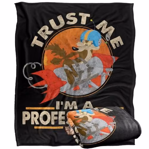LOGOVISION Looney Tunes Wile E Coyote I'M A Professional Super Soft Fleece Throw Blanket, Multicolour, W: 152 cm, D: 127 cm