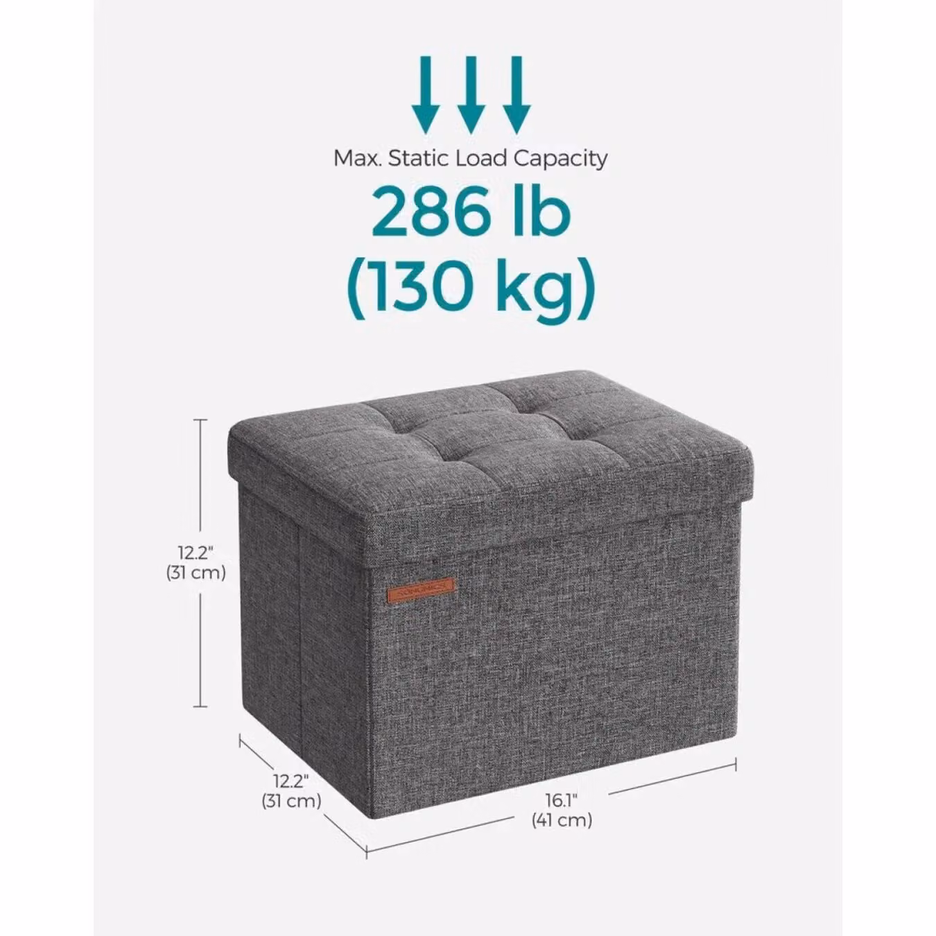 SONGMICS Small Rectangular Foldable Storage Ottoman and Foot Rest in Dark Grey – 2
