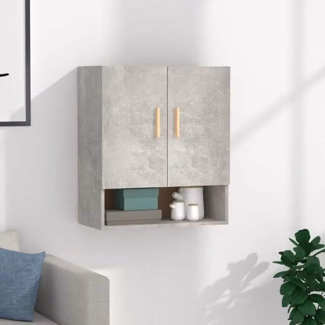 Berkfield Home Wall Mounted Scandinavian Cabinet in Grey with Doors and Open Shelf, W/D/H: 60 x 31 x 70 cm