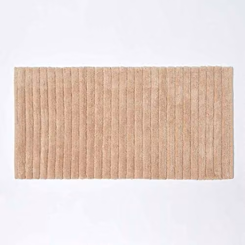 HOMESCAPES Cotton Ribbed Spa Style Beige Bath Mat, 100% Cotton, W/D: 75 x 45 cm