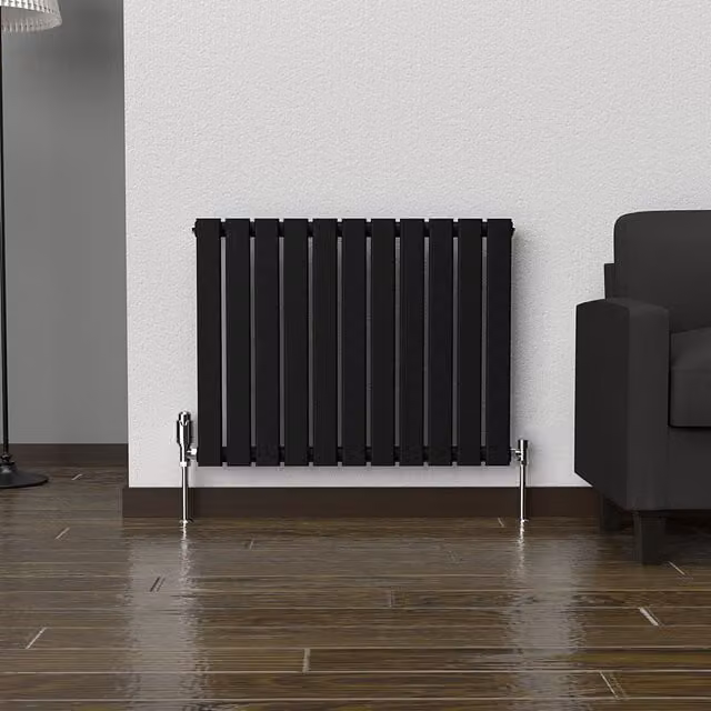 Lux Heat Flat Horizontal Coloured Radiator in Black, W: 77 cm, H: 60 cm