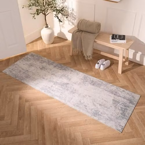 OHS Abstract Modern Washable Non-Slip Runner Mat, Grey, W/D/H: 66 x 200 cm – 1