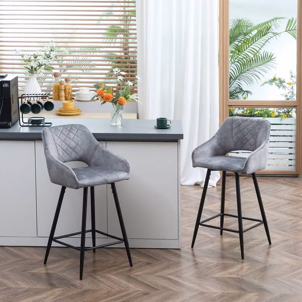 STILVORA Set of 2 Modern Grey Bar Stools with Metal Frame – 2
