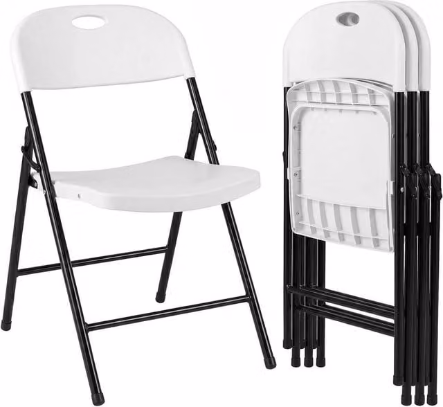 SPETLEK 4-piece Set of Foldable Plastic and Metal Dining Chairs in White – 1
