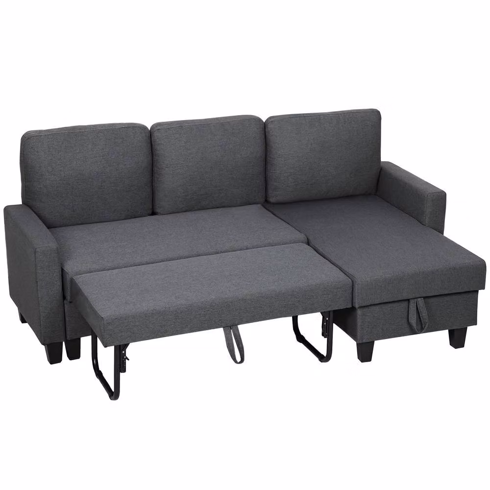 STILVORA 3-Seater Upholstered Fabric Sofa Bed in Grey with Sleeping Function and Removable Covers – 3