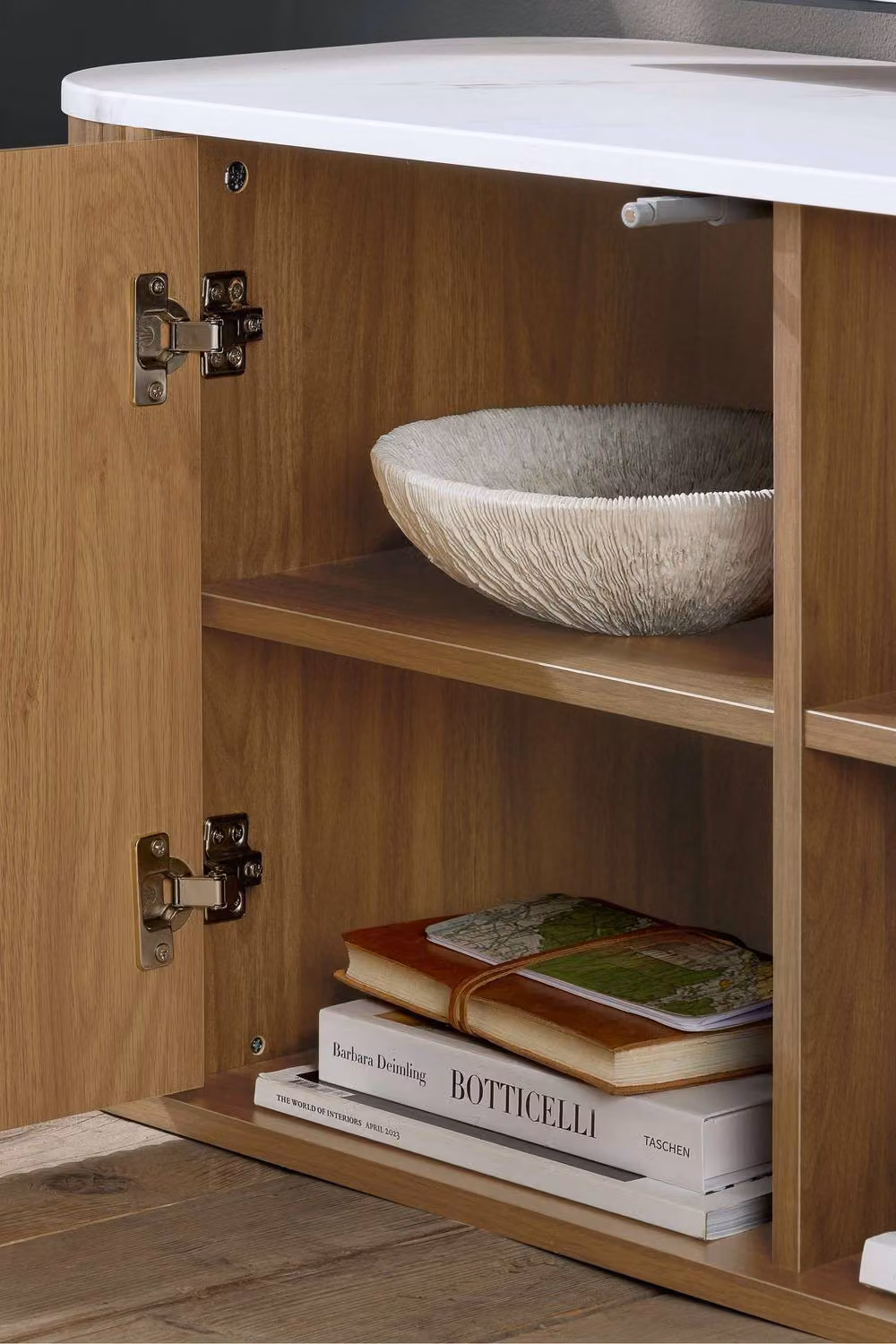 Birlea Kagu Small TV Unit with Fluted Ribbed Oak and Marble Effect in Light Oak – 4
