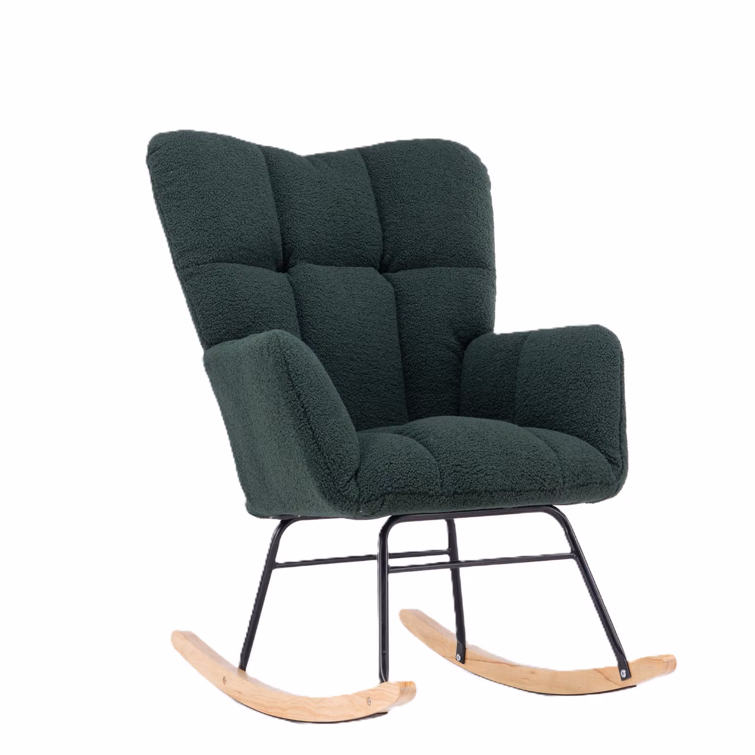 Aosom.UK Dark Green Teddy Fabric Modern Rocker with Padded Seat and Metal Base, W/D/H: 80 x 70 x 95 cm – 2