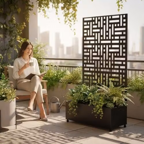 Nicoman Metal Freestanding Outdoor Privacy Screen with Plant Pot in Black or Anthracite, W/H: 90 x 180 cm – 5