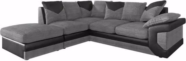 LUXURY LIFE Sienna Left Hand Facing L-Shape Fabric Cord Corner Sofa in Grey, W/D/H: 235 x 94 x 90 cm