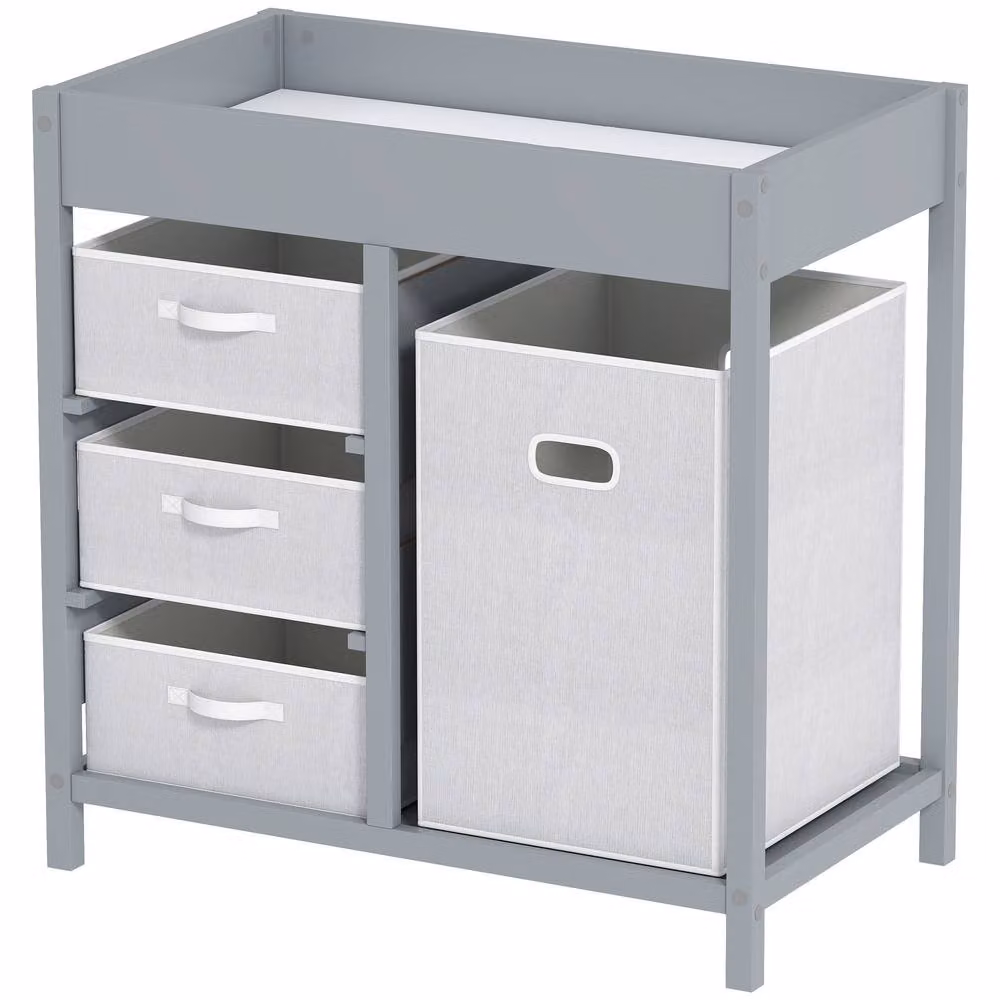 STILVORA Modern Grey Changing Table with 4 Drawers and Removable Padded Mat – 2