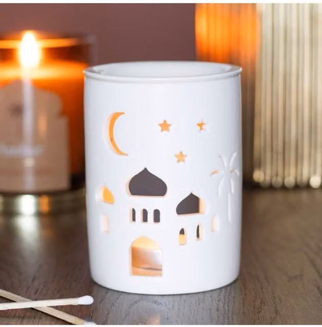 KDMD Elegant White Ceramic Mosque Cut-Out Tealight Burner for Fragrance and Decor – 1