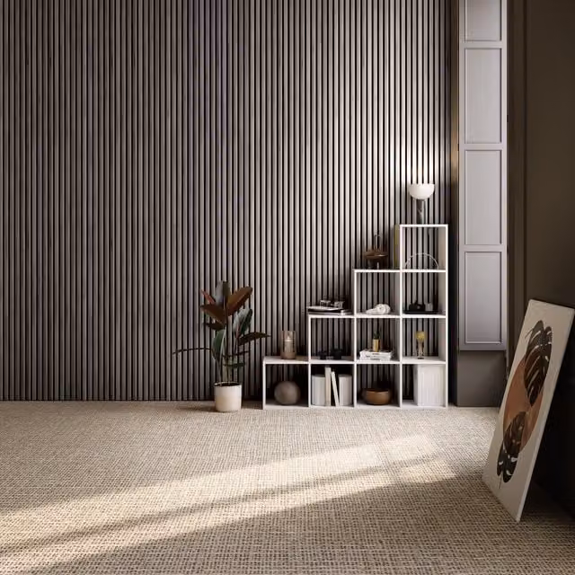 tectake Modern Striped Acoustic Wall Panels with Wood Look in Grey
