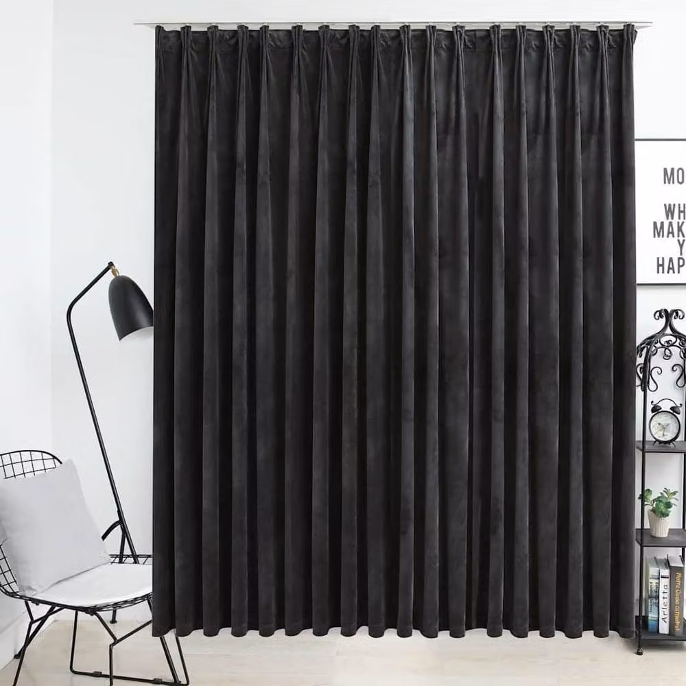 Berkfield Home Anthracite Grey Velvet Blackout Curtain with Hooks, W: 290 cm, H: 245 cm – 2