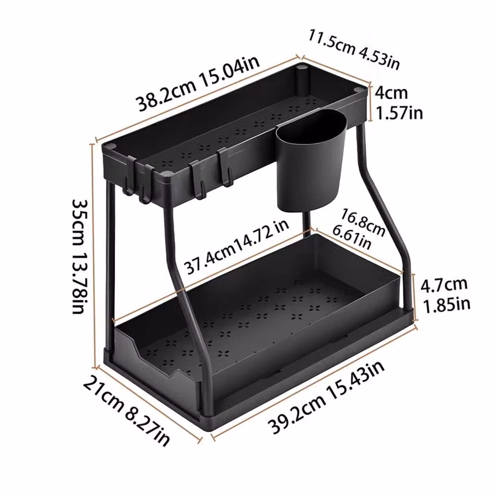 Nordara 2 Tier Pull Out Basket Kitchen Under Sink Cupboard Organiser Drawer in Black W/D/H: 100 x 100 x 35 cm – 2