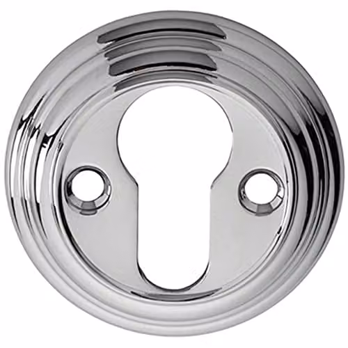 Loops 55mm Euro Profile Round Reeded Escutcheon Keyhole Cover in Polished Chrome – 1