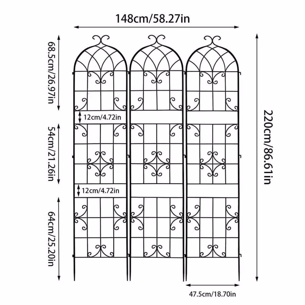 NESTLUNE Set of 3 Black Metal Garden Trellis Supports for Climbing Plants and Flowers, H: 100 cm, W: 15 cm, D: 15 cm – 1