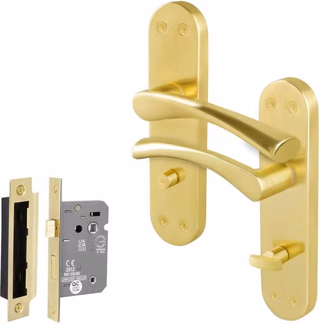 AFIT Satin Brass Twist Bathroom Handle WC Privacy Set in Gold, 1 Pair, W/D/H: 15.0 x 15.0 x 1.75 cm
