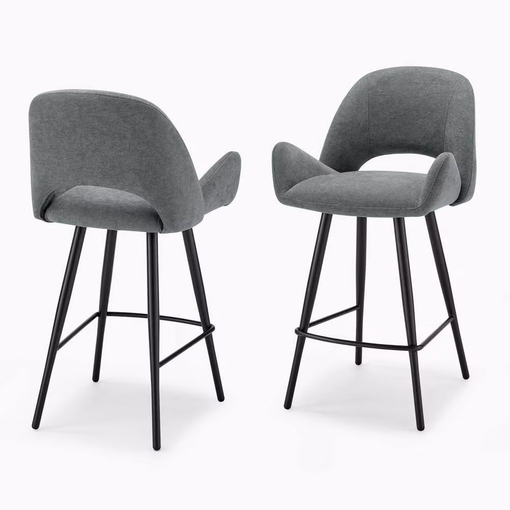 FurnitureboxUK Set of 2 Layla Grey Fabric Bar Chairs with Metal Legs – 2