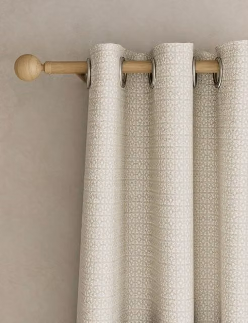 M&S Beige Chenille Geometric Eyelet Curtains, Thermal Insulating and Opaque, H: 229 cm x W: 168 cm