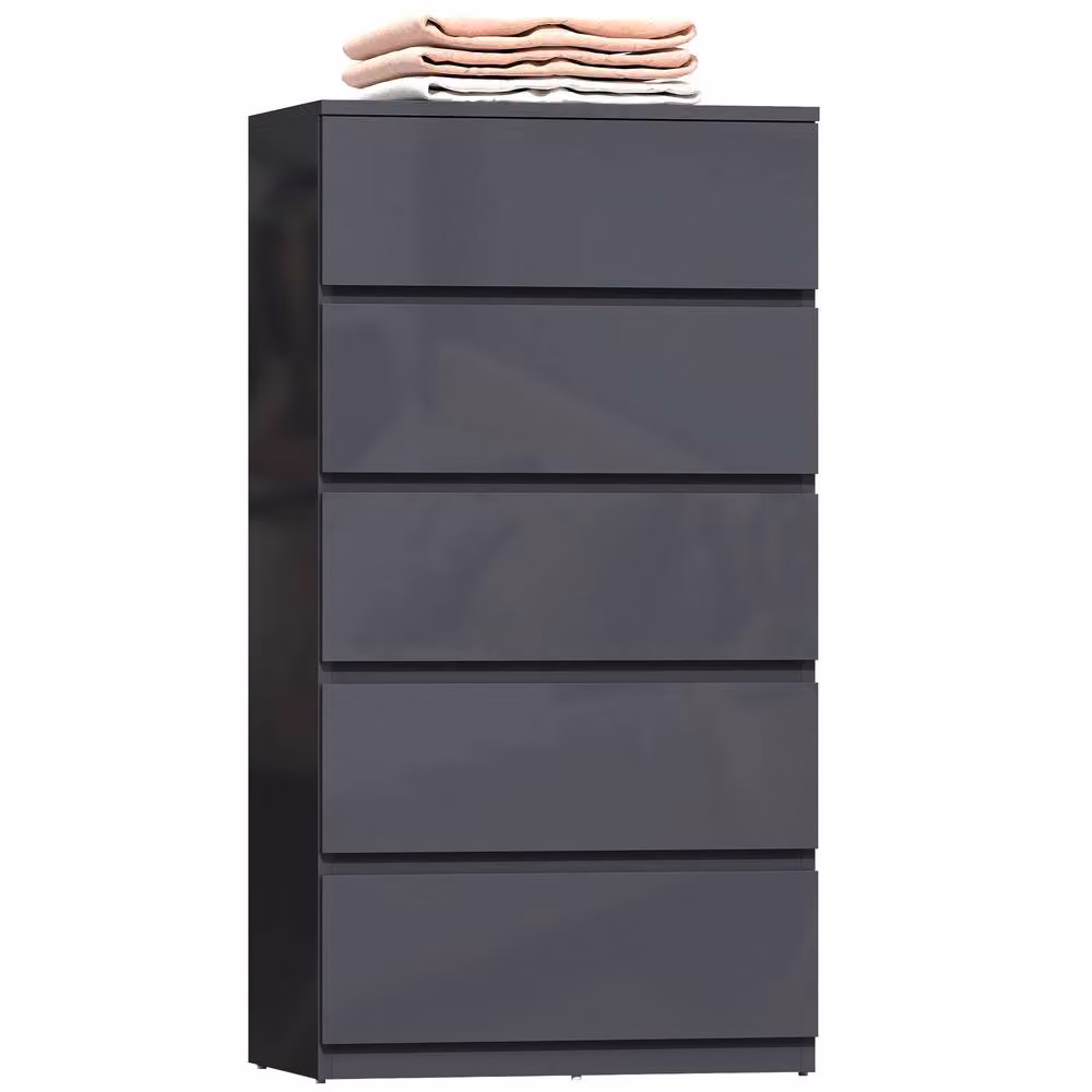 HOMCOM Modern 5 Drawer Bedroom Chest of Drawers in Grey – 2