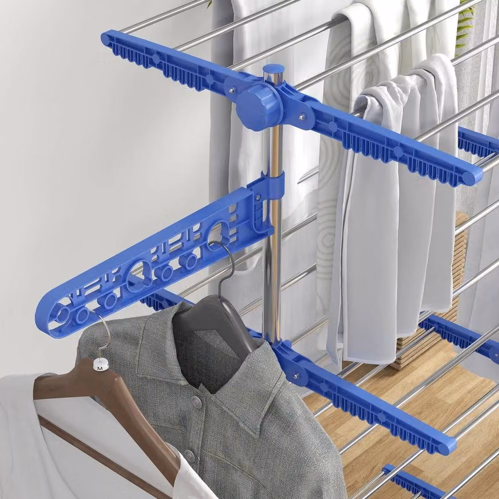 Havendro 4-Tier Large Stainless Steel Clothes Airer with Wing Arms and Hooks, Blue – 3