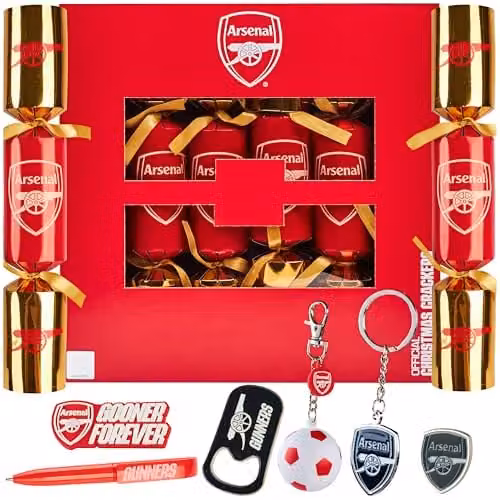 Get Trend Arsenal FC Pop Luxury Christmas Crackers, Pack of 6, Red and Multicolour