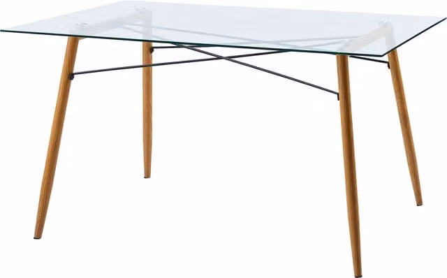 Teamson Home Versanora Minimalist Rectangular Kitchen Dining Table with Brown Wood and Transparent Glass Top