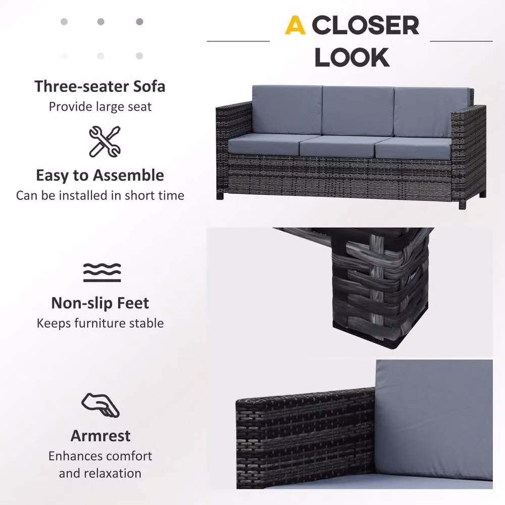 Wyld Haus Neloro 3 Seater Outdoor Sofa in Mixed Grey PE Rattan with Washable Cushions – 5