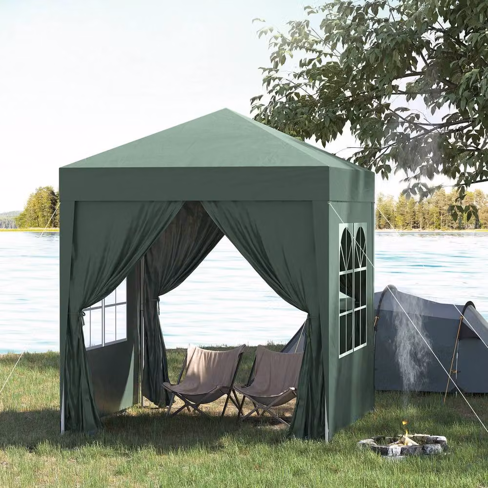 Outsunny Green Pop Up Gazebo with Windows and Steel Frame, W/D/H: 200 x 200 x 240 cm – 3