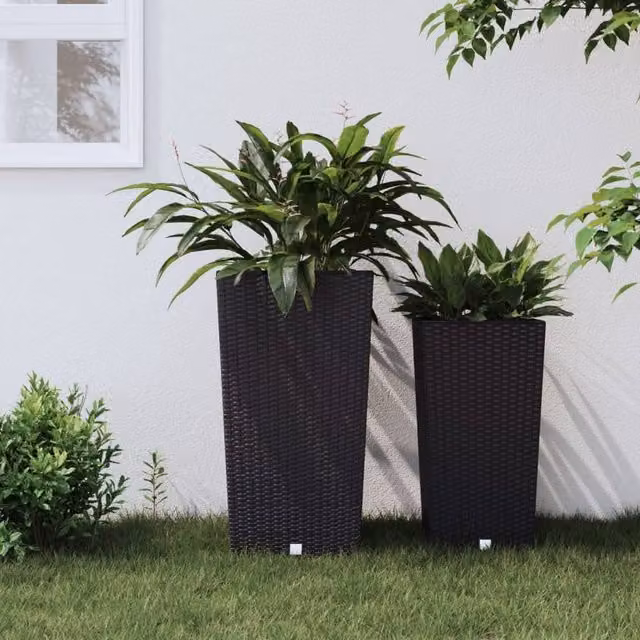 Berkfield Home Planter with Removable Inner Pot, Black with Anthracite Rattan Effect, 49 L