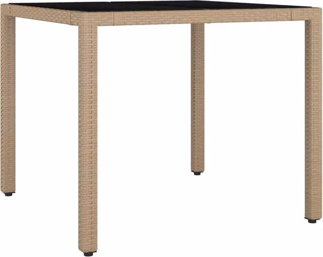 Berkfield Home Beige Poly Rattan Garden Table with Tempered Glass Top