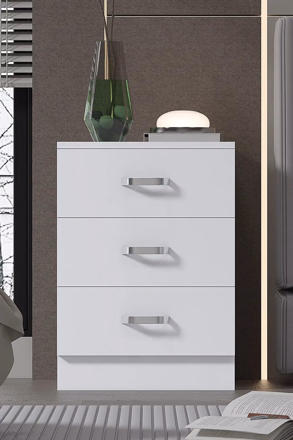 FWStyle 5 Drawer Tall Slim Space Saving Chest Of Drawers in Matt White – 1