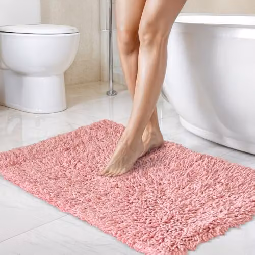 Coopers of Stortford Tumble-Twist Pink Cotton 2pc Bath Mat and Pedestal Set, Mat W: 50 cm, D: 80 cm, Pedestal W: 50 cm, D: 40 cm