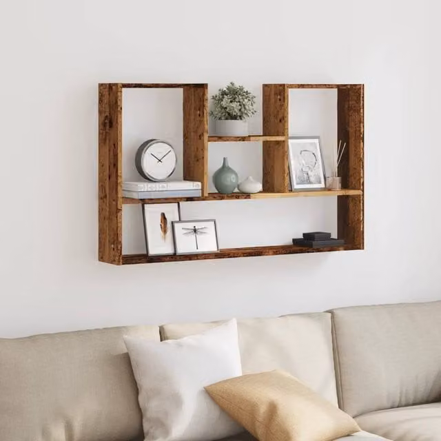 Berkfield Home Wall Shelf in Old Wood Brown, W/D/H: 99 x 15 x 60 cm