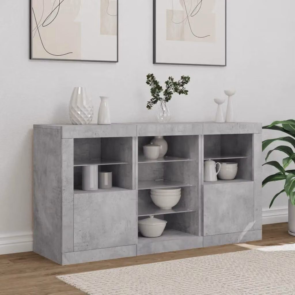Berkfield Home Modern Sideboard with Integrated LED Lights in Concrete Grey, W/D/H: 123 x 37 x 67 cm – 3