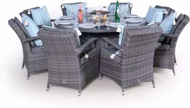 Giardino Arizona Round Rattan Patio Dining Set with Fire Pit in Grey and Brown