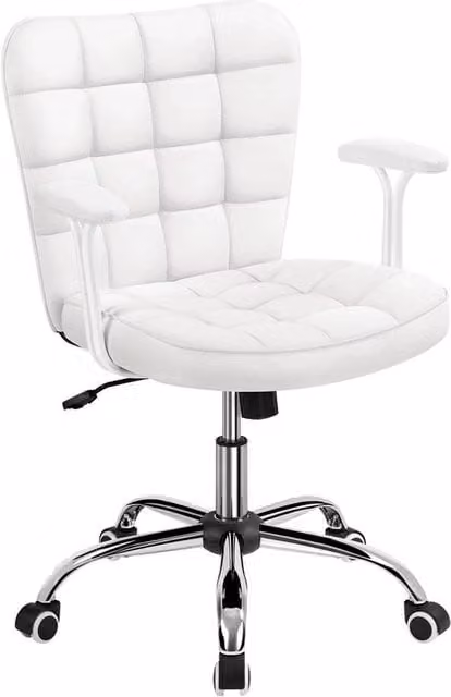 FORGEVIO White Faux Leather Office Task Chair with Armrests