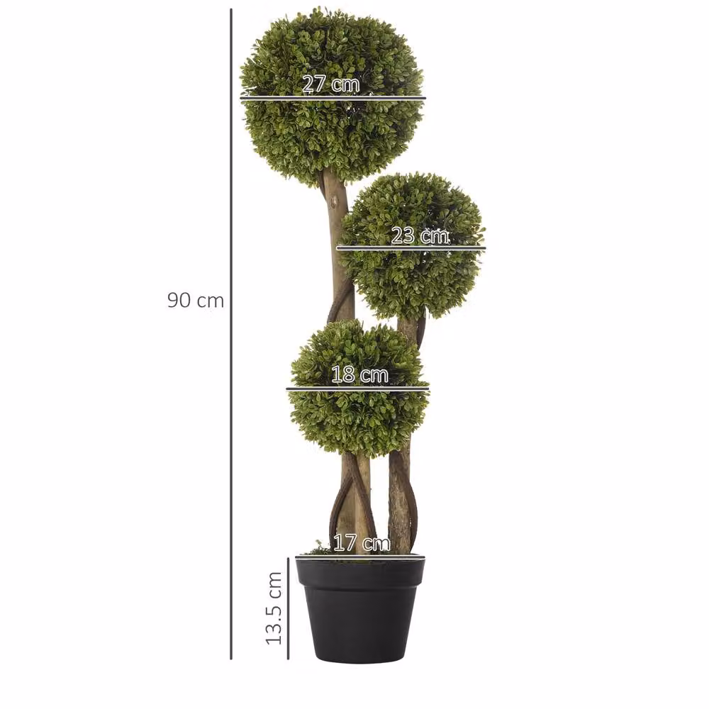 HOMCOM Set of 2 Light Green Round Boxwood Ball Topiary Artificial Potted Trees – 3