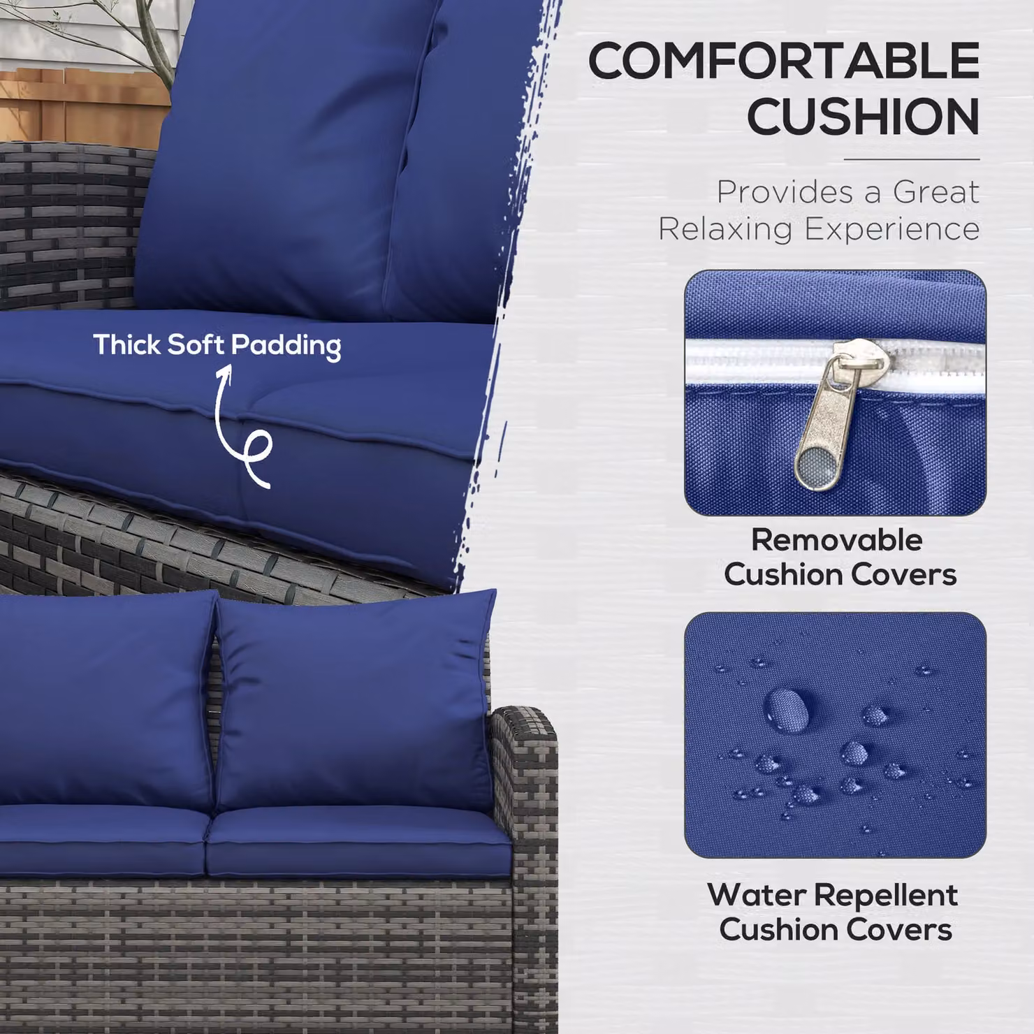 OUTSUNNY 6 Piece Rattan Patio Sofa Conversation Set in Navy Blue – 5