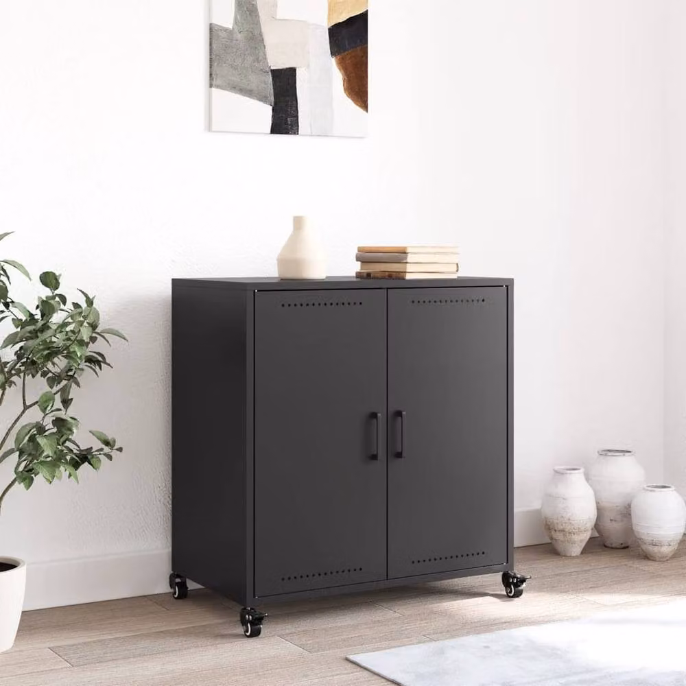 Berkfield Home Matt Black Metal Sideboard with Castors W/D/H: 68.5 x 39 x 72 cm – 2