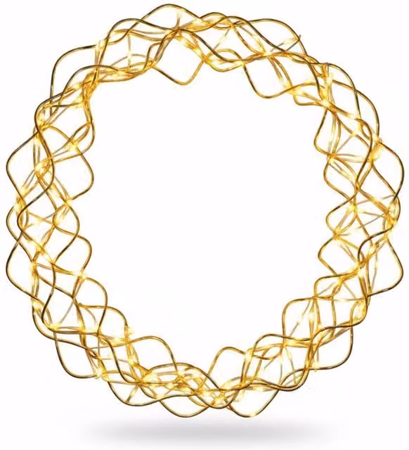 Pegdev Gold Christmas Door Wreath with 140 LED Copper Lights and Timer, 30 cm Diameter – 1