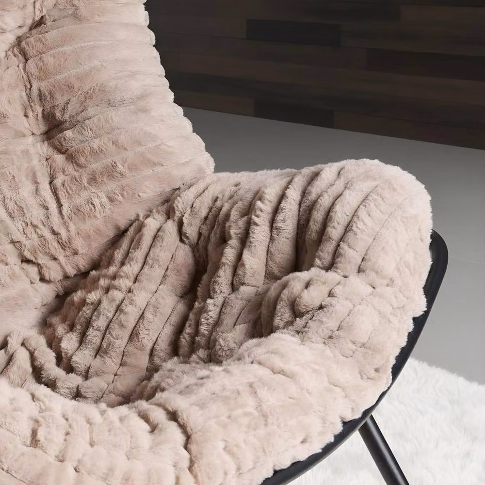 OHS Ribbed Faux Fur Rocking Chair with Upholstered Metal Frame in Beige/Sand – 3