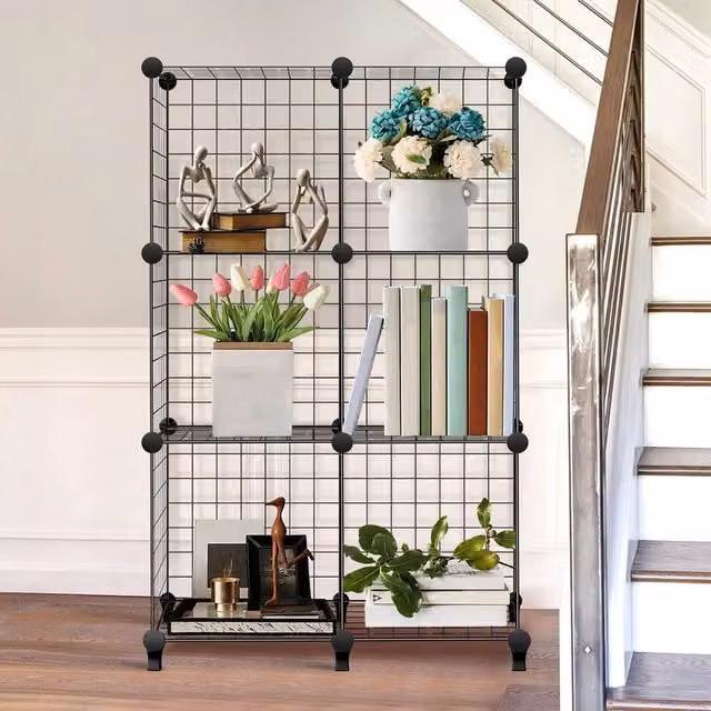 SPETLEK 6 Cube Metal Storage Shelf and Shoe Rack in Matt Black, W/D/H: 150 x 50 x 50 cm