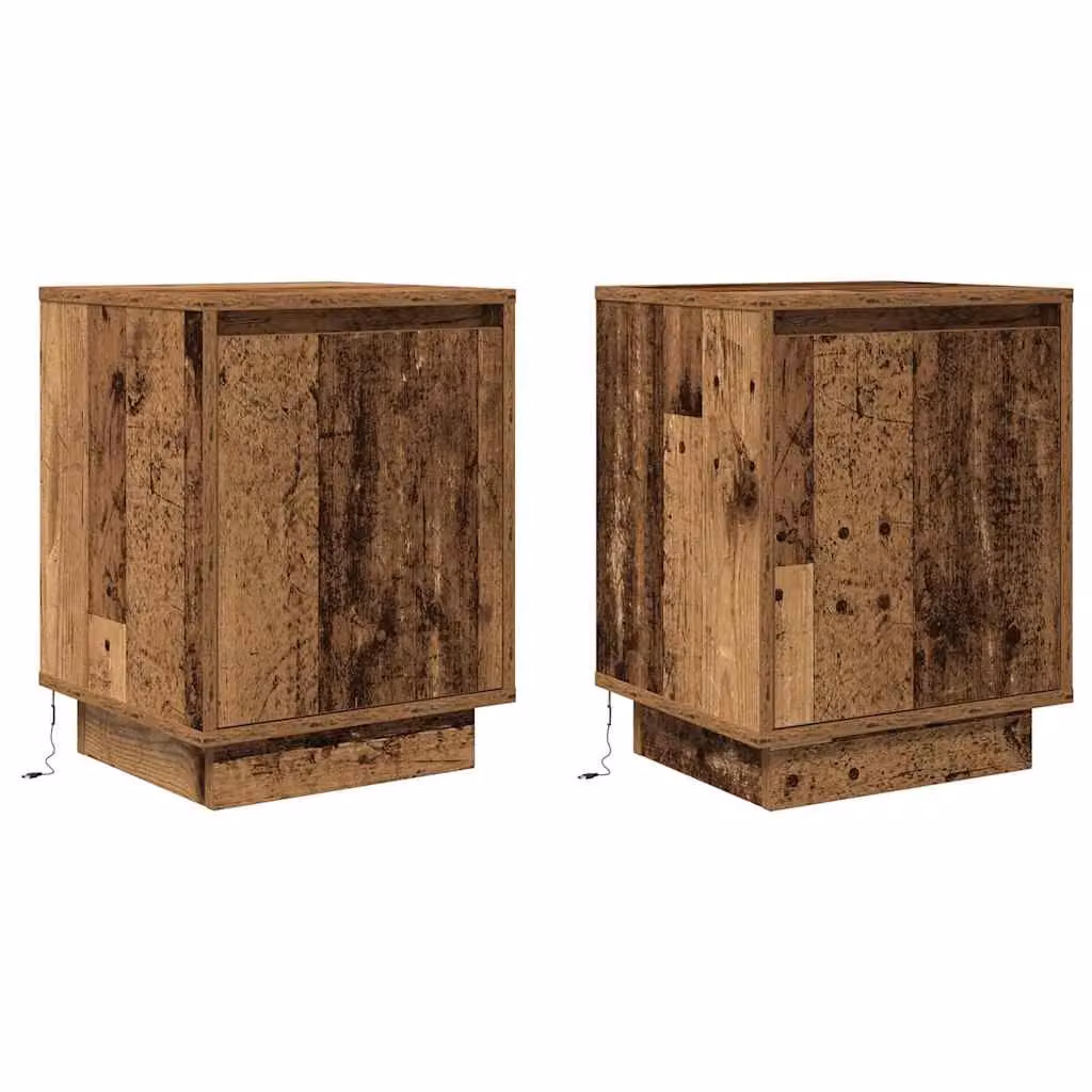 Berkfield Home Set of 2 Bedside Cabinets with Integrated LED Lights in Old Wood, W/D/H: 38 x 34 x 50 cm – 3