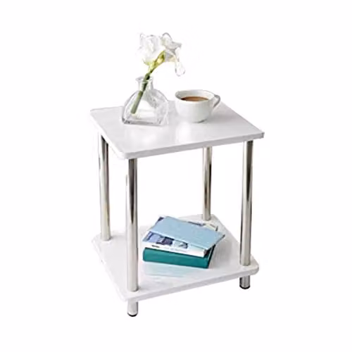 SPOT ON DEALZ Modern White 2-Tier Side Table with Stainless Steel Legs, W/D/H: 41 x 29 x 41 cm – 2