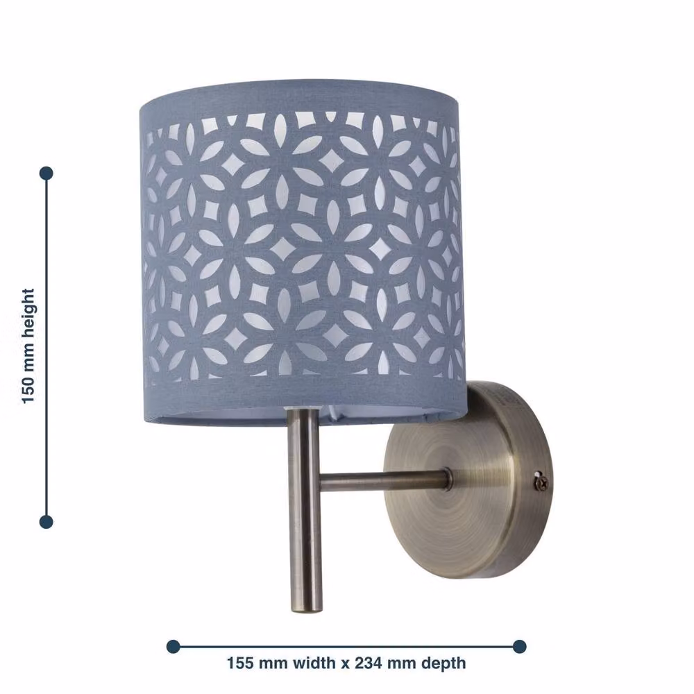 First Choice Lighting Brea Antique Brass Wall Light with Grey Fabric Shade – 4