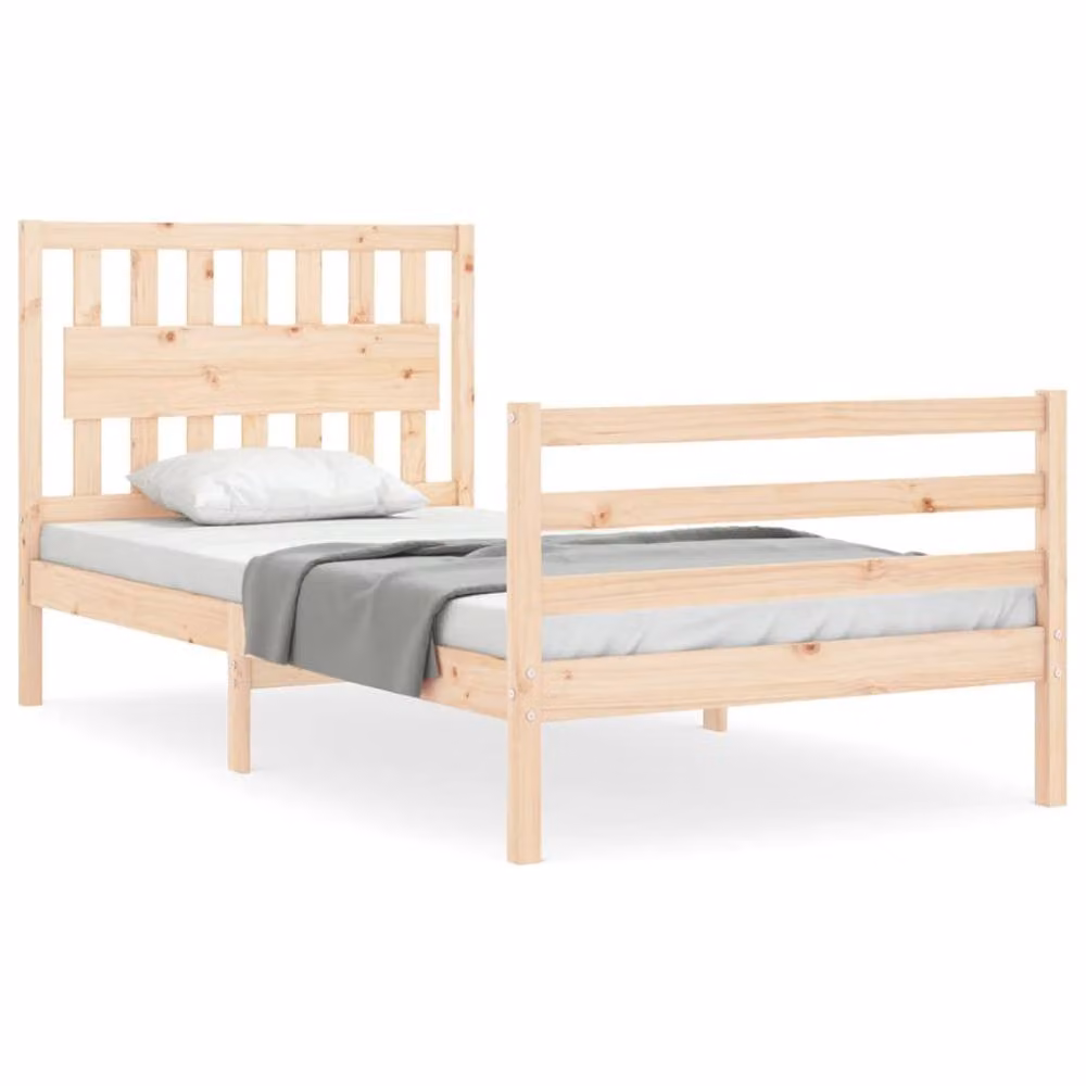 Berkfield Home Beautiful Bed Frame with Headboard in Brown Solid Pine Wood, W/D/H: 205.5 x 100 x 105.5 cm – 2