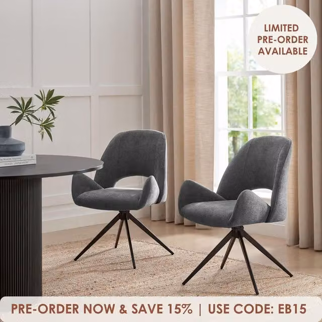 FurnitureboxUK Layla Fabric Swivel Dining Chairs, Set of 2, Grey