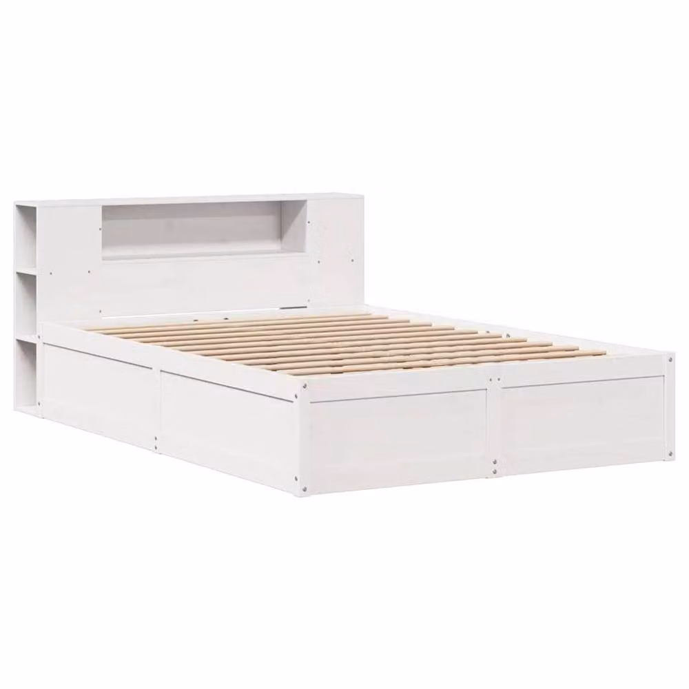Berkfield Home White Solid Wood Pine Bed Frame with Side Compartments, W/D/H: 150 x 200 cm – 2