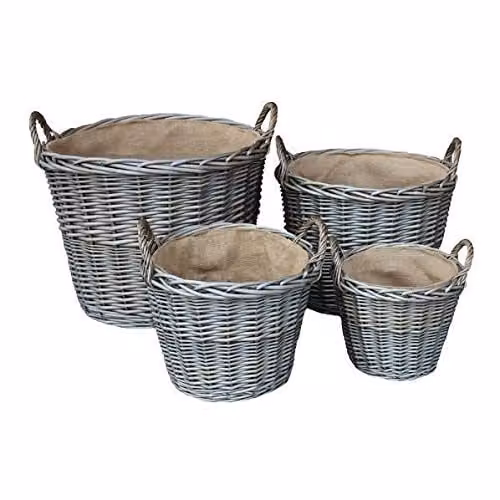 Red Hamper Set of 4 Antique Wash Finish Wicker Lined Log Baskets in Red, Brown and Grey, W: 39 cm, H: 51 cm, D: 51 cm – 1